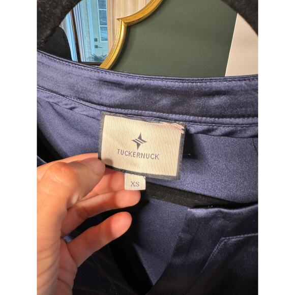 Tuckernuck Navy Satin Fringe Jamie Midi Dress size S small - Picture 3 of 5